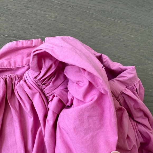 ARIAS Pink Poplin Gathered Shoulder Midi Puff Sleeve Dress - Size 0 - Picture 11 of 11